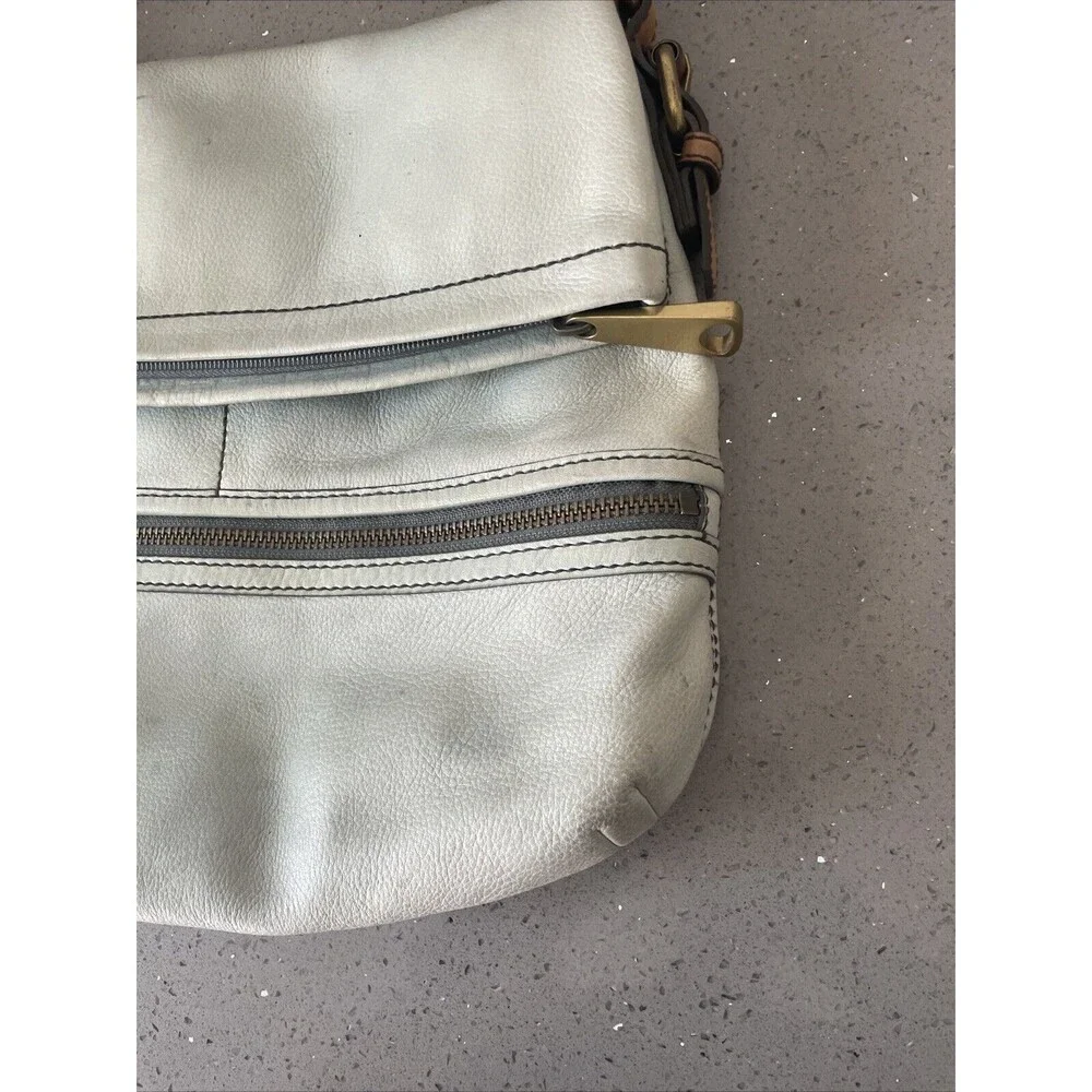 FOSSIL Explorer Flap Foldover Hobo Light blue Leather Slouch Shoulder Bag